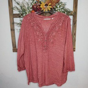 Soft Surroundings Orange V-neck Blouse Neck Beads Size 1×